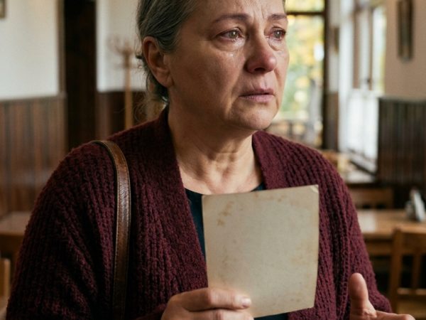 Ilustrație pentru o poveste fictivă: o mamă ține fotografia veche a fiului ei.